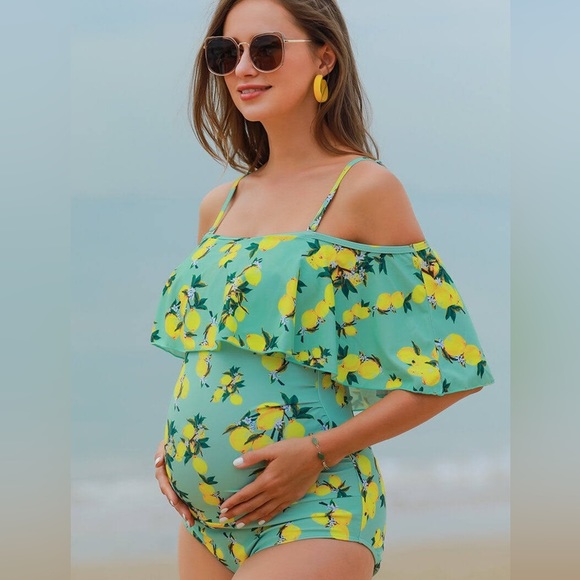 Other - Summer Mae Maternity Lemon One Piece Ruffle Swimsuit size Medium